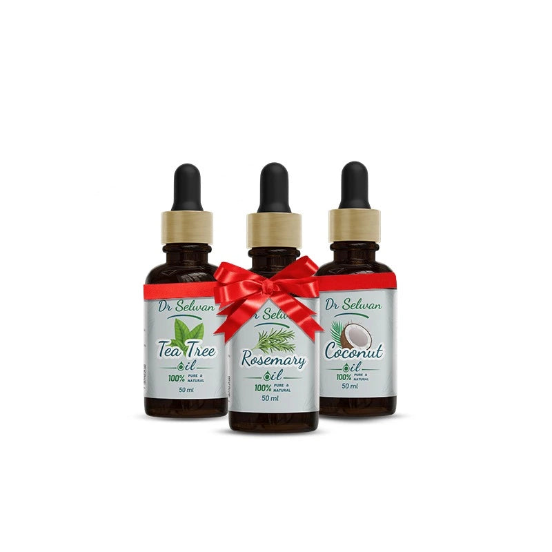 Rosmary+Tea Tree+Coconut oils لعلاج تساقط الشعر والقشرة