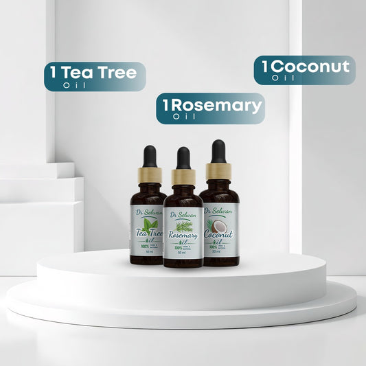 Rosmary+Tea Tree+Coconut oils لعلاج تساقط الشعر والقشرة